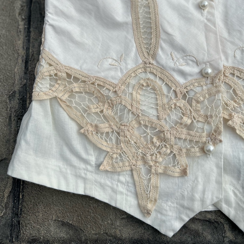 Vintage E. Clair Designs Austin Texas Cream Crochet Lace Western Blouse Xs S View 4